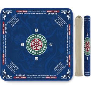 Crease-Free Mahjong Mat for Table, American Mahjong Mat with Charleston Rules, 31.5 x 31.5 inch Non-Slip Rubber Backing Noise-Reducing Mah Jongg Learning Mat with Carrying Bag (Blue)