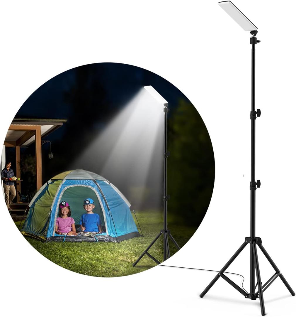 Camping Light, 1680 Lumen Portable Light, LED Barbecue Lamp, Work Lights with Stand for Camping, Adjustable Metal Telescoping Tripod 6Ft, USB Interface Powered
