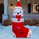 Juegoal 5 FT Christmas Inflatables Outdoor Decorations, Inflatable Kitten in Xmas Stocking, Lighted Blow Up Cat Standing on Christmas Socks with Built in Lights for Holiday Lawn Yard Garden Decor