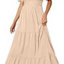Amegoya Women's Summer Boho Maxi Dresses Casual V Neck Short Sleeve A-line Empire Waist Long Flowy Beach Dress size L