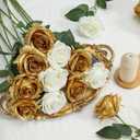 LFF 10Pcs Metallic Gold Roses Artificial Flowers, Faux Silk Roses with 21.2" Long Stems & 2.36" Large Blooms, Lifelike Fake Roses for DIY Wedding Bouquet Home Party Vase Filler Table Centerpiece Decor