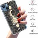 Black Celestial Sun Moon and Star Case for iPhone 15,Magic Boho Illustration Pattern,Trendy Soft TPU Bumper Case for iPhone 15