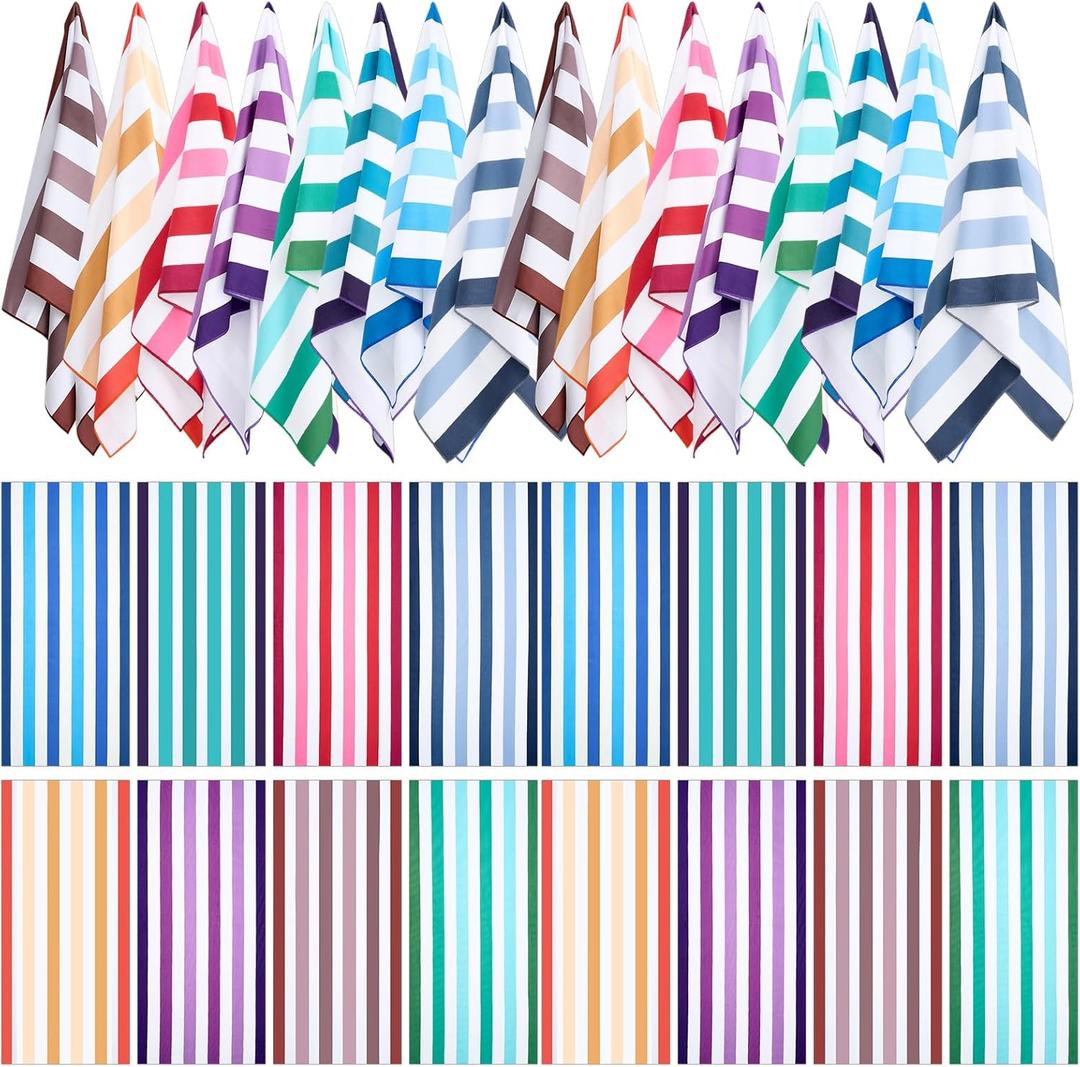Redbaker 16 Packs 59 x 28 inches Oversized Beach Towel Bulk Extra Large Pool Towels Set Microfiber Quick Dry Swim Towel Blanket for Women Men Adult Bath Travel (Gradient Color,Vertical Stripe)