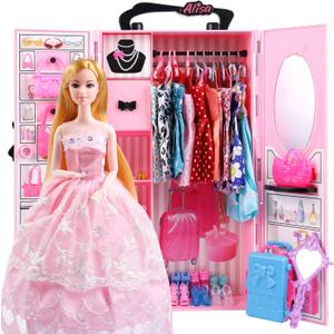 UCanaan Girl Doll and Closet Set with Doll Clothes and Accessories Items Including Fashion Dolls, Dressand Many Other Accessories (Refer Picture Shows)Best Gitfs for Girls Christmas Birthday (Pink)