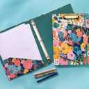 Steel Mill & Co Cute Clipboard Folio with Refillable Lined Notepad and Interior Storage Pocket, Floral Padfolio for Work, Garden Blooms Cream