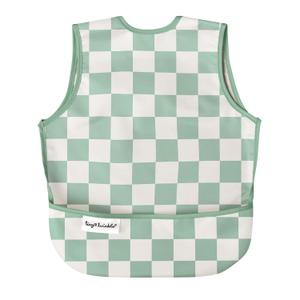 Twinkle Short Sleeve Apron Baby & Toddler Bib  Waterproof, Mess-Proof Bibs for Eating & Feeding, Machine Washable, Perfect Holiday Gift (Green Checkers, 2-4Y)