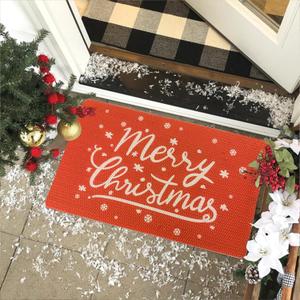 Merry Chirstmas Welcome Mat Outdoor Entrance, Indoor, Front Door, 30"x17" Low-Profile Non-Slip Fade-Resistant Dirt-Trapping Red Thin Doormat Holiday Decor for Home, Porch, Garage