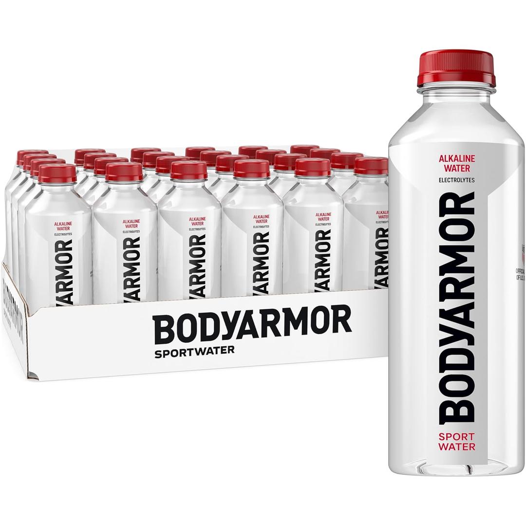 BODYARMOR SportWater Alkaline Water, High Alkaline Bottled Water, pH 9+, 700mL (24 Pack), Refreshing Electrolyte Drink Pack, Wide Mouth Bottle (EXP 08/28/27)
