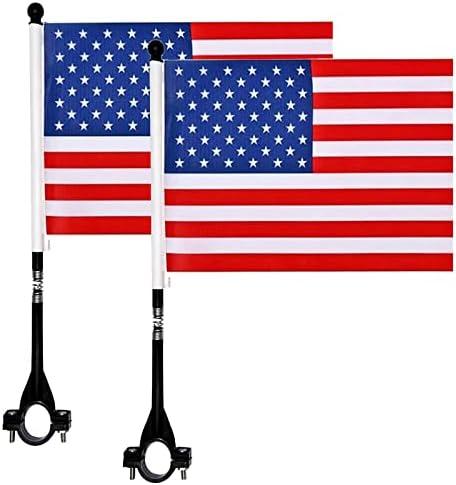 2 PACK Kids Bike Cycling Handlebar Safety Flag Pole Polyester Full Color Tear-Resistant Waterproof Flag American Flag