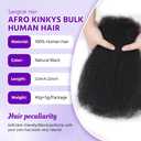 Afro Kinkys Bulk Human Hair for Dreadlocks Extensions and Locs Repair 1 Pack 50 Gram Afro Kinky Curly Human Hair Bulk for TwistBlack 16 Inch