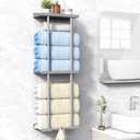 LiuoudTowel Rack for Bathroom, Wall Mounted Vertical Rolled Towel Storage Organizer Holder with Shelf, Holds Up 6 Large Bath Sheets, Silver Grey Large