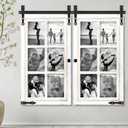 Sintuff 2 Sets Picture Frame Collage Fit 5x7 Photo Multi 6 Opening White Wooden Barn Door Window Farmhouse Picture Frame Collage for Living Room Bedroom Wall Decor