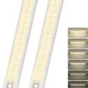 10 Under Cabinet Lighting, 68LEDS Motion Sensor Light Indoor, Rechargeable Battery Magnetic Closet Light, Wireless Under Counter Lights for Kitchen, Stairs, 2-Pack Warm Light