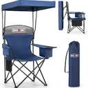 Overmont Beach Chair with Canopy Shade and Cooler - Support 330lbs Oversized Folding Camping Chair with Umbrella- Cup Holder - Cool Bag - Lounge Chair for Sand Travel Outdoor Pool Sports Blue, 1pc