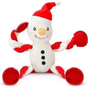 Senneny Christmas Dog Toys, Squeaky Snowman Plush with Ropes for Tug of War, Durable Interactive Chew Toys for Puppy Small Medium Large Dogs