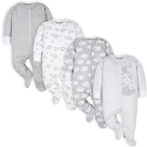 Gerber unisex-baby 4 Pack Sleep 'N Play Footie (0-3 Months, Sheep Grey)