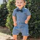 RUGGEDBUTTS Baby Boys Woven Short Sleeve Button-Up Romper (Blue, XS)