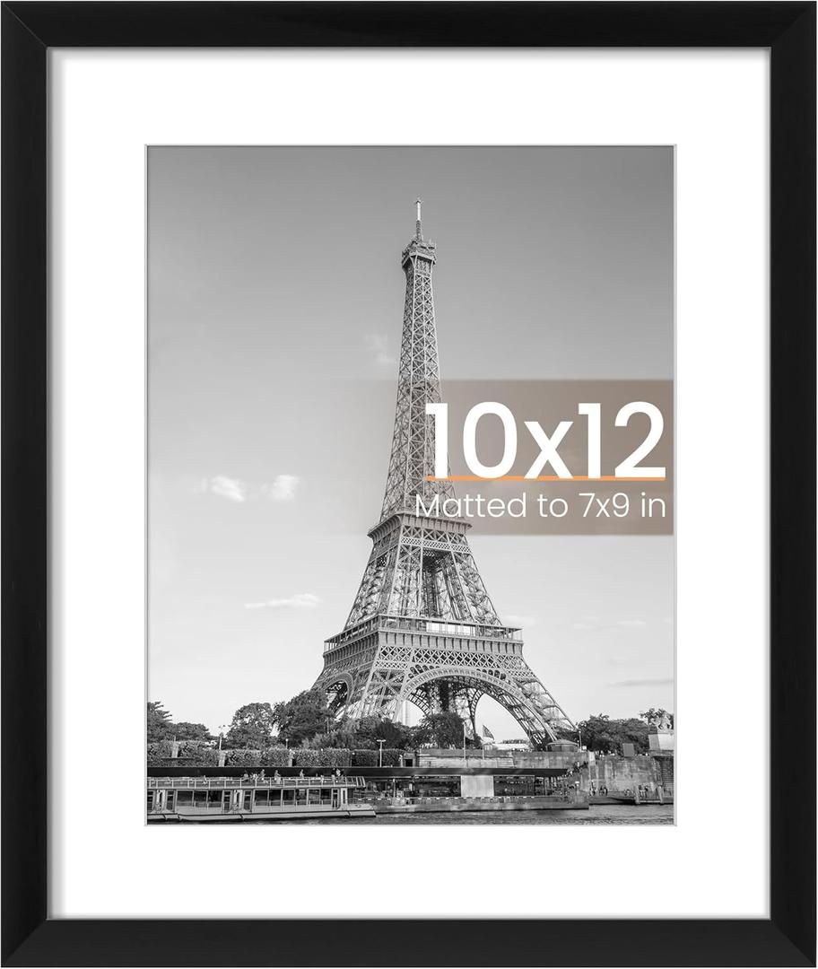 upsimples 10x12 Picture Frame, Display Pictures 7x9 with Mat or 10 x 12 Without, Wall Hanging Photo Frames, Black, 1 Pack