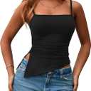 PRETTYGARDEN Women's Summer Spaghetti Strap Tank Tops Sleeveless Camisole Blouses Asymmetrical Going Out Basic Tank Shirt (Black, XXL)