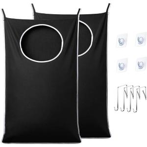 ANSTROUT 2 Pack XL Hanging Laundry Hamper, Extra Large Tear-Resistant Door Organizer with 2 Hook Types, Space-Saving Laundry Bag (36.5" x 22", Black)