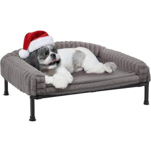 Veehoo Elevated Dog Bed with Bolster Cushion, Fluffy Plush Dog Couch Beds for Small Dogs, Cats, Washable Raised Pet Cot with Non-Slip Feet for Indoor or Patios Use, 30 x 20 Inches, Grey