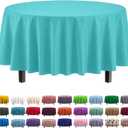 Party Solids 6-Pack Premium Plastic Tablecloth 84in. Round Plastic Table Cover - Aqua