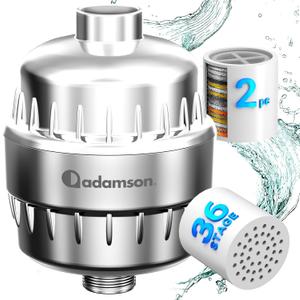 Adamson Shower Filter for Hard Water  36-Stage Filtered Shower Head, Helps Reduce Chlorine  Supports Healthier Skin & Hair  High Output  Easy Tool-Free Install  Extra Cartridge Included