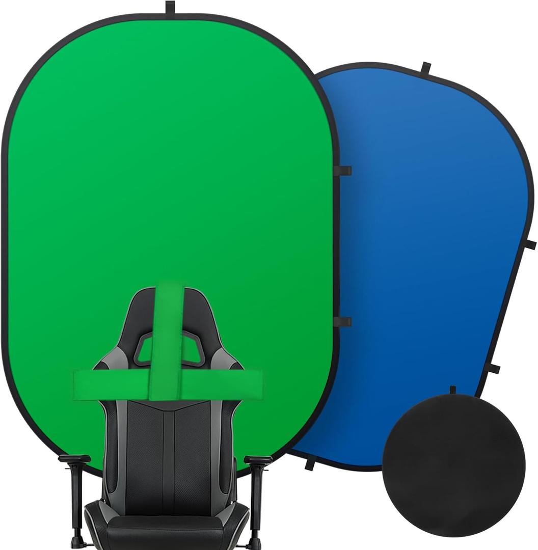 Green Screen Portable,Heorryn 5x6.5ft Green Blue Screen Chair Backdrop Kit Background Double Sided Pop Up Chroma Key for Photography,Live Streaming Gaming Zoom Video Chats Parties and Meeting