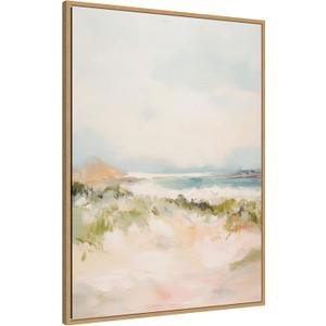 Kate and Laurel Framed Canvas Wall Art Print Tranquil Landscape III expansion by Amy Lighthall, 28 x 38 Sylvie Natural Frame, Coastal, Abstract Art for Wall Decor