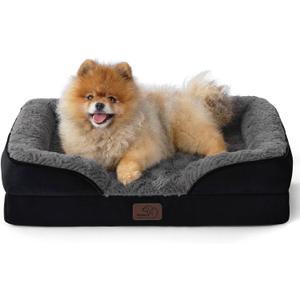 Bedsure Orthopedic Dog Beds for Small Dogs - Washable Small Dog Cat Bed Waterproof, Comfort Pet Couch Sofa with Washable Removable Cover, Pets Bed with Nonskid Bottom, Plush-Black, 24"