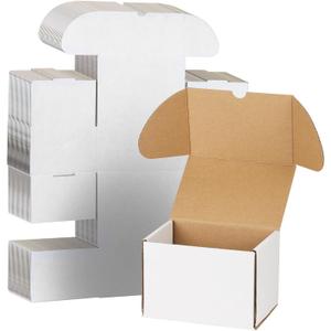 WIFTREY 50 Pack 6x4x4 Small Shipping Boxes, White Corrugated Cardboard Boxes 6 x 4 x 4 for Packaging Small Business, Mailing, Shipping