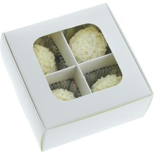 Treat Boxes - 20 ct 3.5 x 3.5 x 1.6 in Bakery Boxes with Windows and Dividers for Candy, Cookies, Cupcakes, or Bakery Desserts - Chocolate, Treats, and Baked Goods Packaging for Gifting (White)