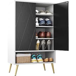 HOMEFORT Shoe Cabinet,18 Pairs Shoe Rack Organizer Cabinet, Shoe Storage Cabinet for Narrow Entryway Closet,6-Tier Modern Shoe Organizer with Double Doors and Adjustable Shelf(White)