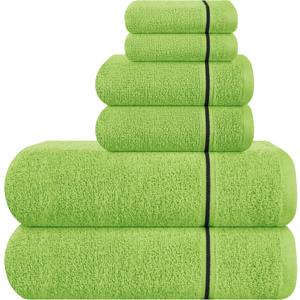 Ultra Soft 6 Pack Cotton Towel Set, Contains 2 Bath Towels 28x55 inch, 2 Hand Towels 16x24 inch & 2 Wash Coths 12x12 inch, Ideal Everyday use, Compact & Lightweight - Kiwi Green