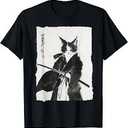Samurai Cat Warrior Ink  Japanese Art Feline Katana TShirt Small