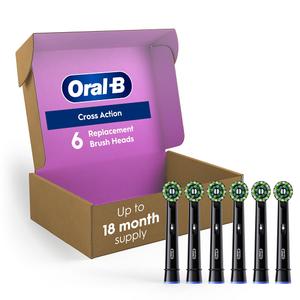 Oral-B Cross Action Replacement Brush Heads for an Oral-B Electric Toothbrush, Pack of 6, Black