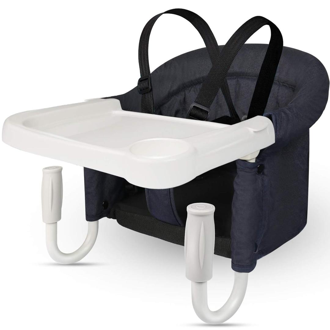 Hook On High Chair with Tray, Fast Table Chair for Baby Toddler, Portable Feeding Seat Attaches to Table, Washable for Travel Outside (Black)