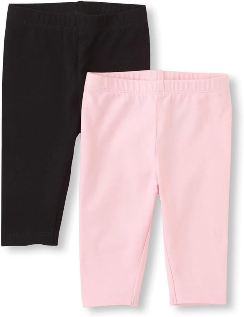 The Children's Place Baby Girls' Capri Leggings 2 Pack (18-24M, Black,Pink)
