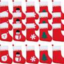 20 Pack Christmas Mini Stockings Sock Decoration Snowflake Snowman Xmas Tree Tableware Holders, Red Felt Knife Spoon Fork Bag Candy Pouch Bag Plush Cuff Socking for Thanksgiving New Year Party