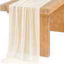 Ling's Moment 10Ft Ivory Chiffon Like Table Runner with Silver Sparkle for Beige Wedding Rustic Boho Wedding Party Bridal Shower Decorations Birthday Party