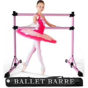 New & Improved 4 Ft Steel Double Ballet Barre with Carry Bag and Beginner Guide,Adjustable&Portable Ballet Barre for Home and Gym,Quality Ballet bar Anti-Wobble,Stretching Dance bar (Pink)