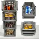 TidyFriend Small Plastic Stackable Storage Bins for Pantry,4 Pack Open Front Storage Bins,Toy Organizers, Kitchen, Bathroom Essentials (Dark Grey)