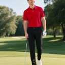 Men's Golf Polo Shirts UPF 50+ Short Sleeve Dri Fit Polos Stretch Performance Collared Golf Casual Work Business Wear (Red, L)