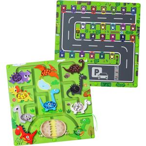 2 in 1 Magnetic Color and Number Maze, Montessori Educational Wooden Puzzle Toy for Kids Ages 3-13, Double-Sided Alphabet Counting Game Board for Fine Motor Skills, Preschool Learning Gift