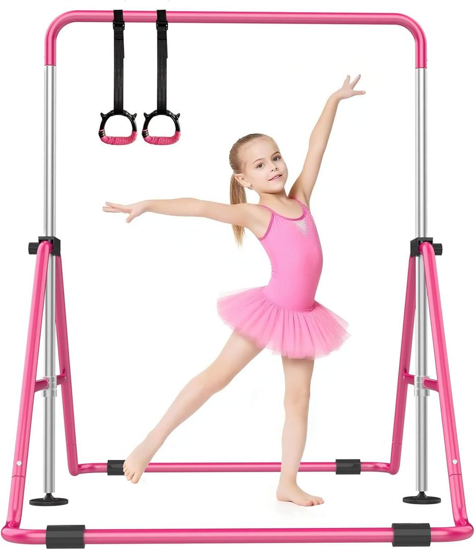 SHIWEI Gymnastics Bar for Kids, Foldable Gymnastic Bar with 5 Adjustable Height, Expandable Training Equipment for Indoor/Outdoor