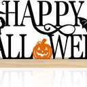 COCHIE Metal Happy Halloween Sign, Black Halloween Decorations for Home, Office, Shelf, Mantel, Indoor, Jack-o-lantern Decoration, Spooky Cat Bat Decor (Halloween)