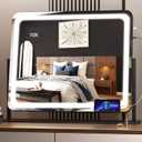 Hasipu Vanity Mirror with Lights, 24.2" x 18.9" LED Make up Mirror, Light up Mirror with 10X Magnification and USB Charging Port, Phone Holder, Smart Touch 3 Colors Dimmable, 360 Rotation (Black)