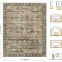 8x10 Area Rugs for Living Room - Washable Vintage Retro Large Rug, Soft Ultra Thin Non Slip Low Pile Traditional Distressed Boho Carpet for Bedroom Dining Room Home Office, Charcoal Olive