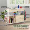 Wrapping Paper Storage & Organizer, Craft Cart with Ribbon & Gift Bag Storage, Wrapping Paper Organizer Holder(3 Wooden Drawers- Oak)