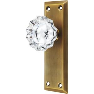 2 Pack Antique Brass Single Sided Crystal Dummy Door Knobs Interior, Vintage Glass Dummy Door Knobs with Long Plate